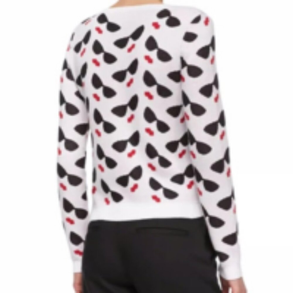 Alice + Olivia Smiley Stace Face Intarsia Lips Sunglasses Sweater SZ SP  Used